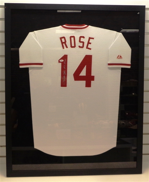 Pete Rose Autographed Framed Jersey (pick up only)