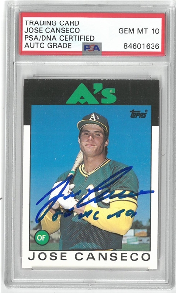 Jose Canseco Autographed 1986 Topps Traded PSA 10