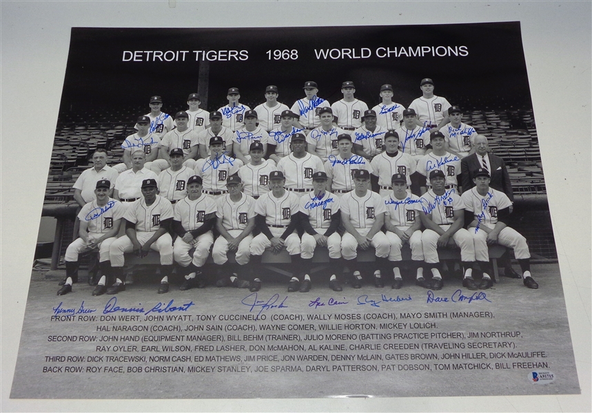 1968 Detroit Tigers Team Signed 16x20 (25 Signatures)