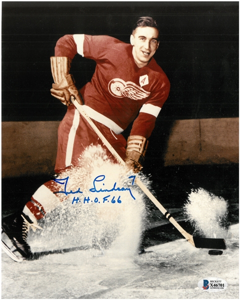 Ted Lindsay Autographed 8x10 - Color Action
