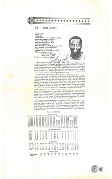 Bob Lanier Autographed Stat Sheet