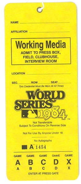 1984 World Series Press Pass