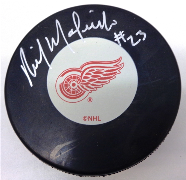 Rick MacLeish Autographed Red Wings Puck