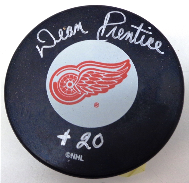 Dean Prentice Autographed Red Wings Puck