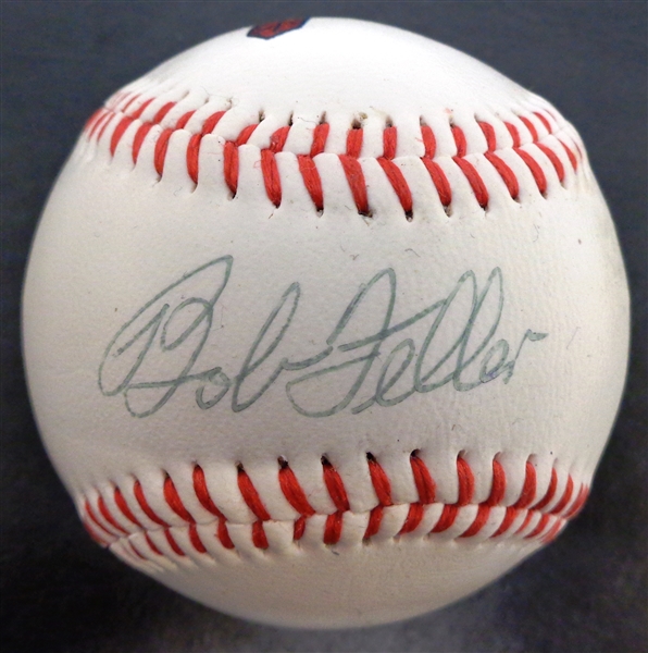 Bob Feller Autographed Indians Logo Baseball