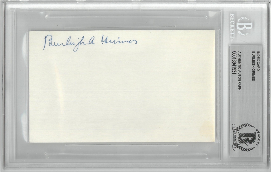 Burleigh Grimes Autographed 3x5 Index Card
