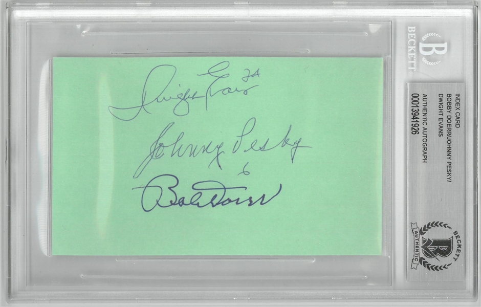 Doerrr, Pesky & Evans Autographed 3x5 Index Card
