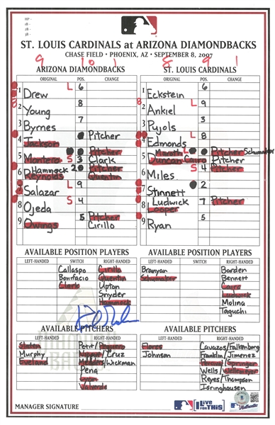 Kirk Gibson Autographed 9/8/07 Lineup Card