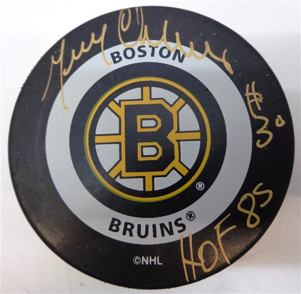 Gerry Cheevers Autographed Bruins Game Puck