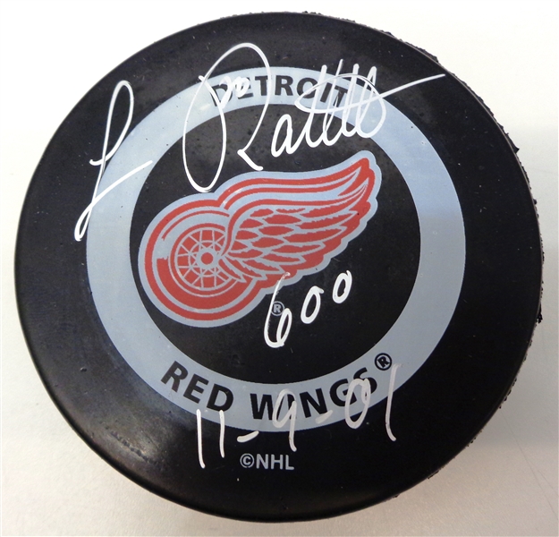 Luc Robitaille Autographed Red Wings Puck w/ 600th goal date