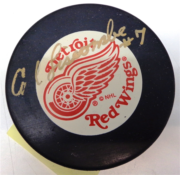 Carl Liscombe Autographed Red Wings Puck