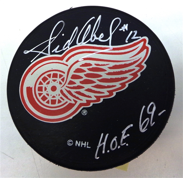 Sid Abel Autographed Red Wings Puck