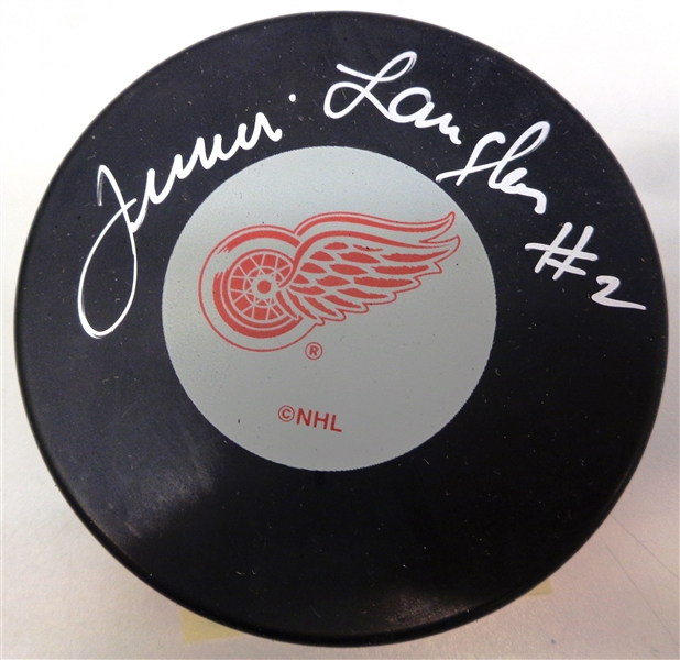 Junior Langlois Autographed Red Wings Puck