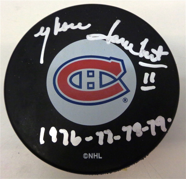 Yvon Lambert Autographed Canadiens Puck