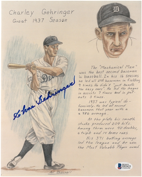 Charles Gehringer Autographed 8x10 1937 Drawing