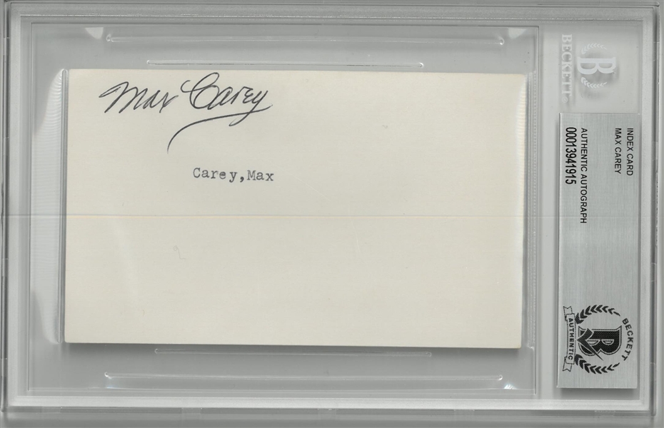 Max Carey Autographed 3x5 Index Card