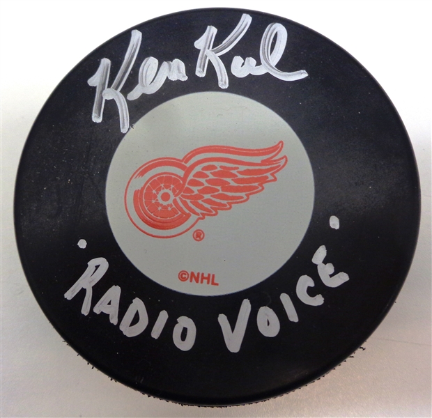 Ken Kal Autographed Red Wings Puck