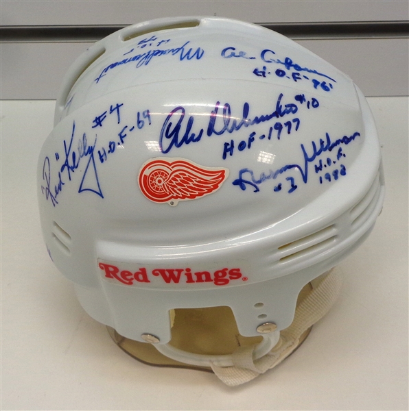 Red Wings Mini Helmet Signed by 11 Hall of Famers