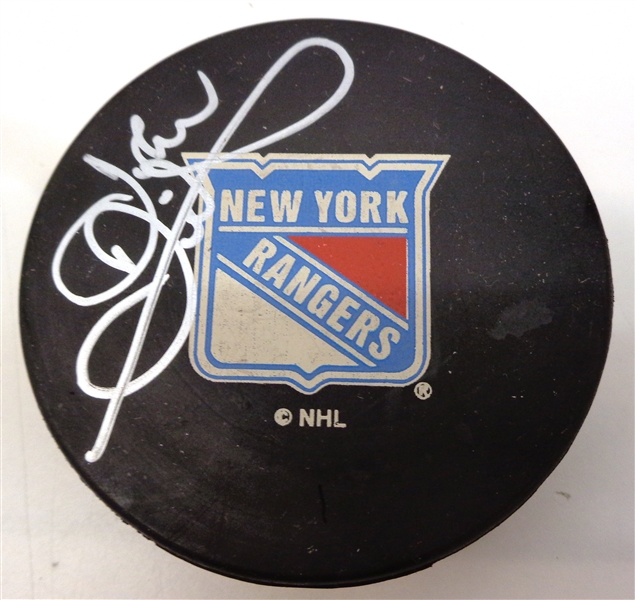 John Davidson Autographed Rangers Puck