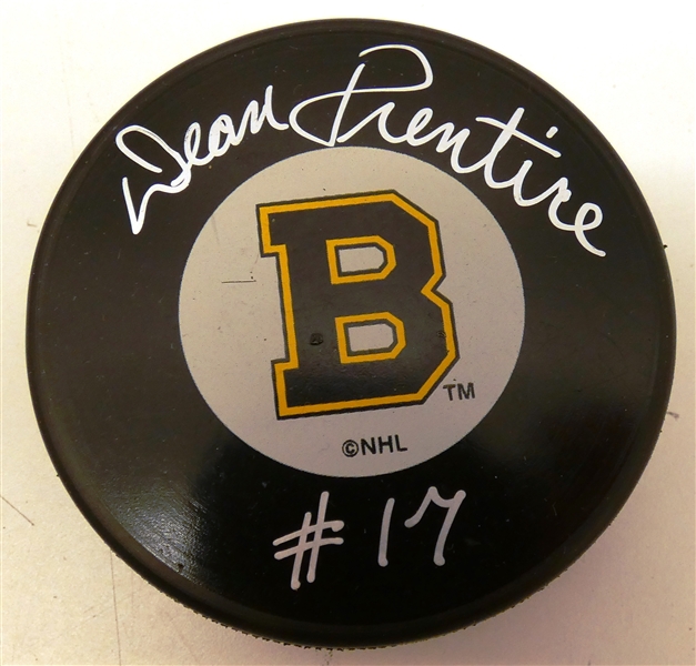 Dean Prentice Autographed Bruins Puck