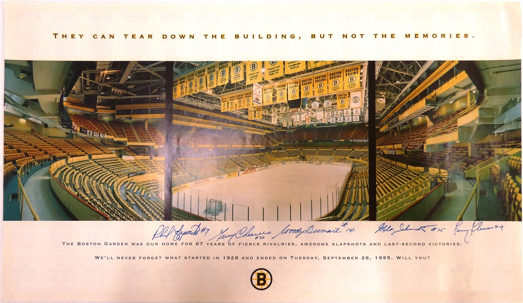 Boston Garden Poster Signed by 5 HOFers