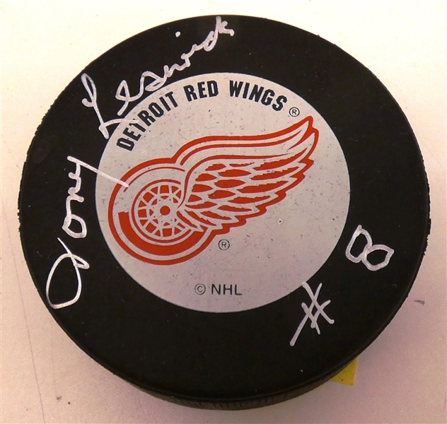 Tony Leswick Autographed Red Wings Puck