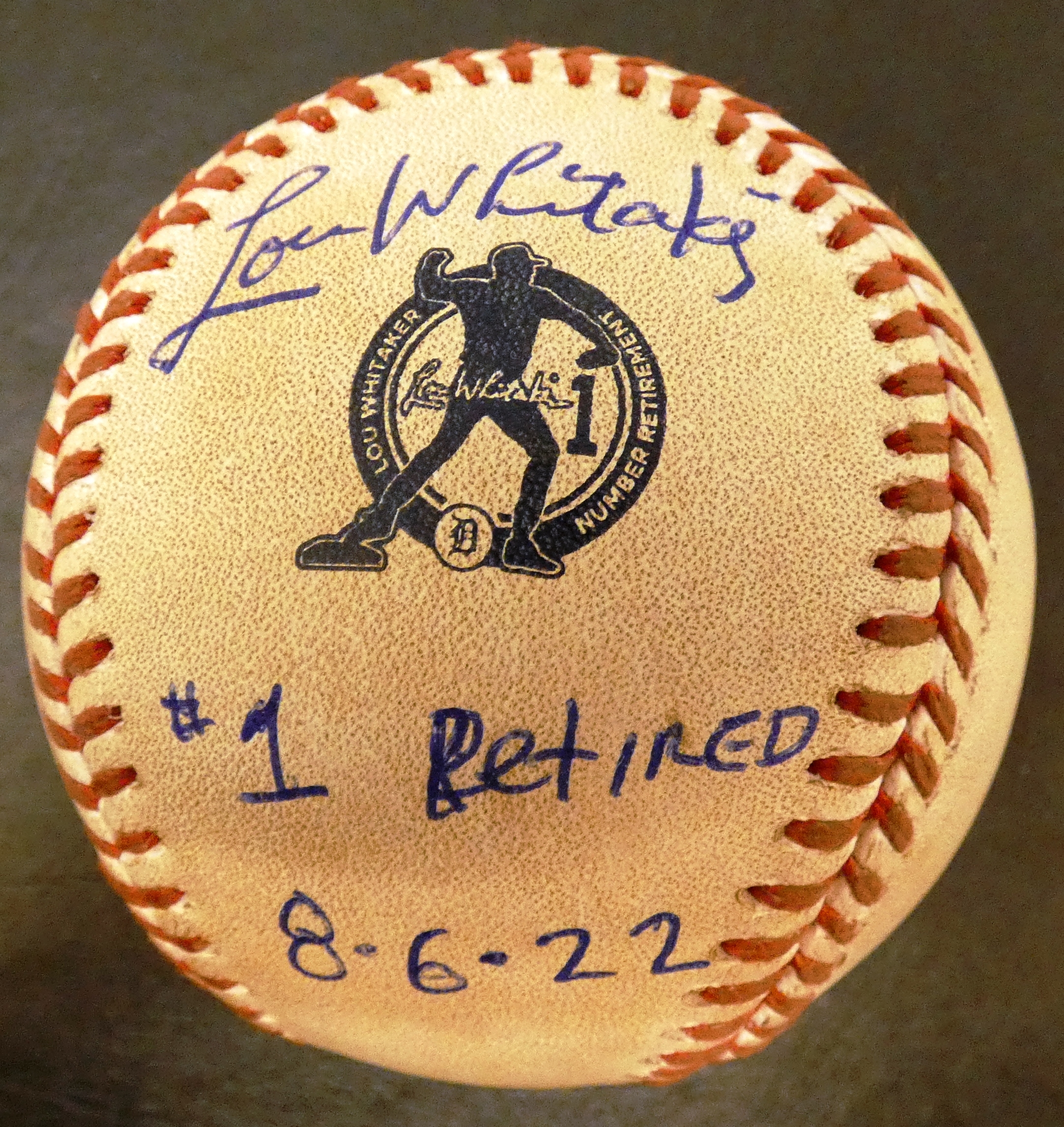 Lou Whitaker Autographed Official Number Retirement Logo