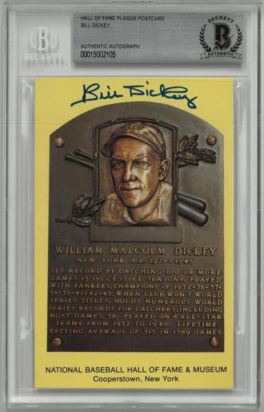 Bill Dickey Autographed Hall of Fame Plaque