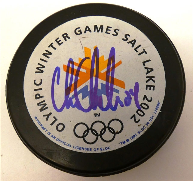 Chris Chelios Autographed 2002 Olympic Puck