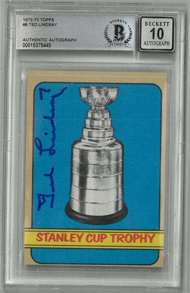 Ted Lindsay Autographed Beckett 10 1972/73 Topps