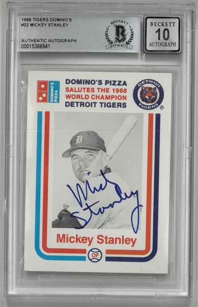 Mickey Stanley Autographed Beckett 10 1988 Dominos