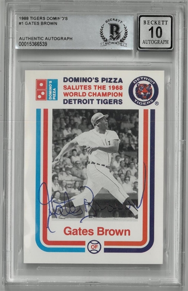 Gates Brown Autographed Beckett 10 1988 Dominos