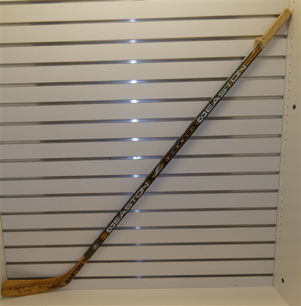 Matthieu Dandenault Game Used Autographed Stick