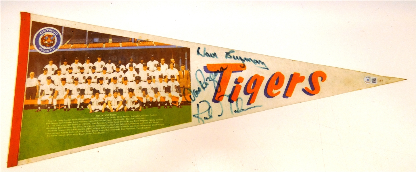 1984 Detroit Tigers Pennant Signed by 3