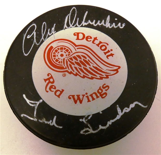 Alex Delvecchio & Ted Lindsay Autographed Red Wings Puck