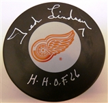 Ted Lindsay Autographed Red Wings Puck