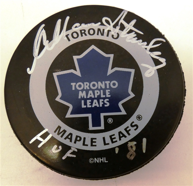 Allan Stanley Autographed Maple Leafs Puck