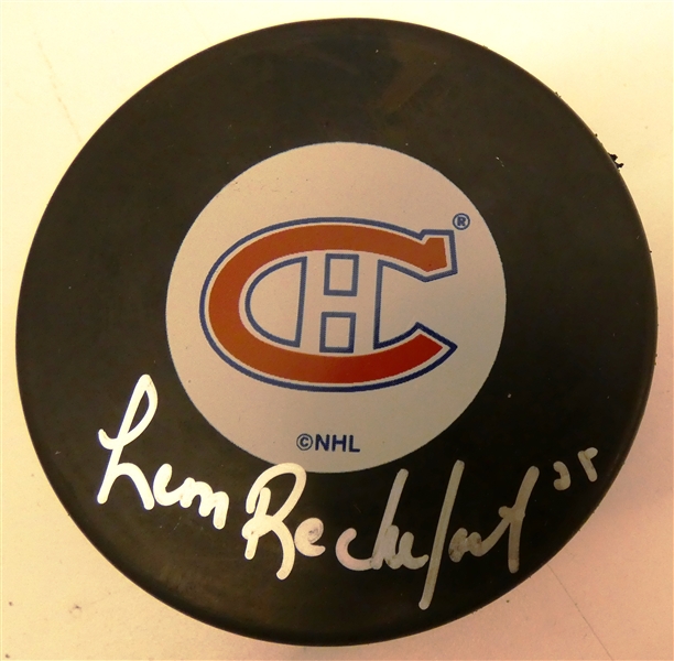 Leon Rochefort Autographed Canadiens Puck