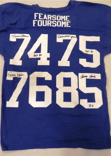 Fearsome Foursome Custom Jersey Signed by Jones, Lundy, Olsen & Grier