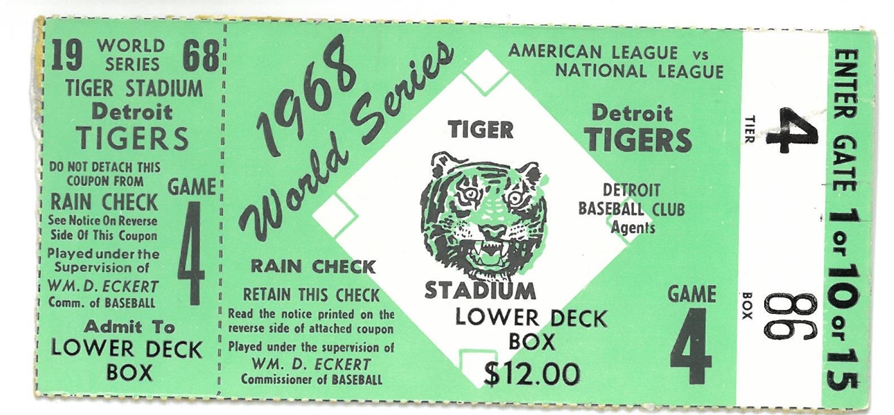 1968 World Series Game 4 Ticket - Tigers vs Cardinals