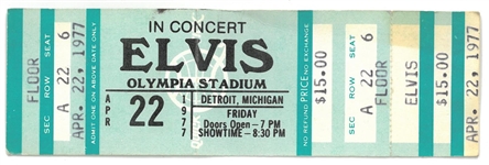Elvis Presley Final Tour Ticket from Olympia Stadium