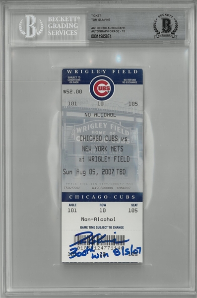 Tom Glavine BAS 10 300th Win Autographed Ticket