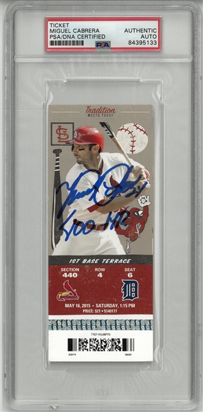Miguel Cabrera Autographed 400th Home Run Ticket