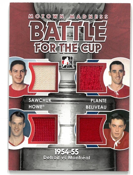 Sawchuk, Howe, Plante, Beliveau Game Used Jersey Card