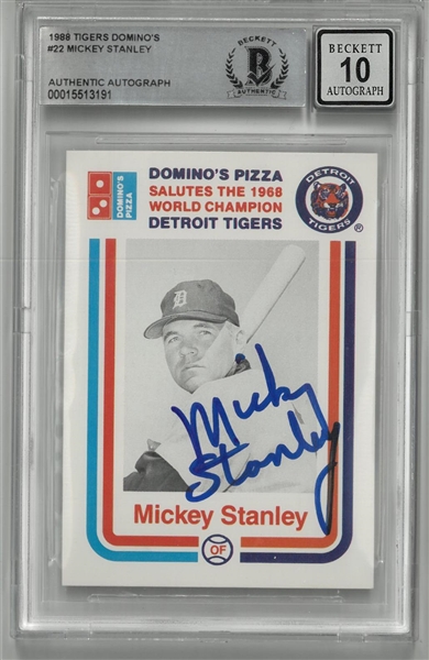 Mickey Stanley Autographed Beckett 10 1988 Dominos