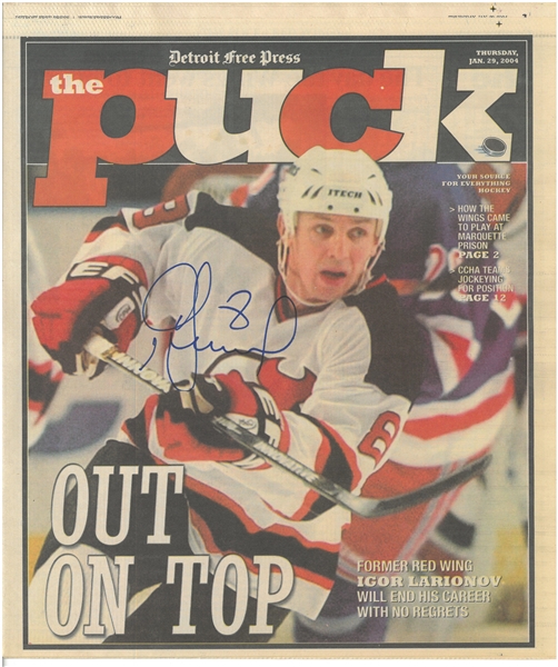 Igor Larionov Autographed Puck Magazine