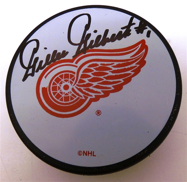 Gilles Gilbert Autographed Red Wings Puck