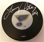 Larry Patey Autographed Blues Puck