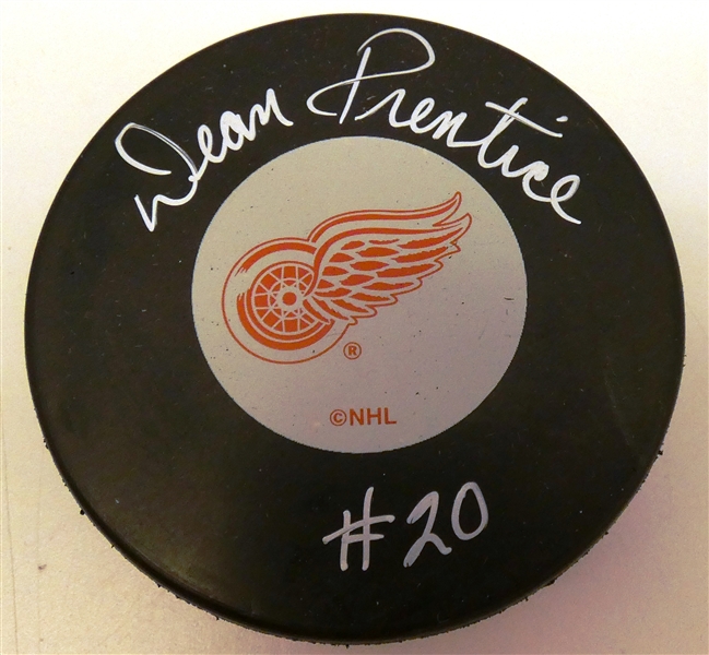 Dean Prentice Autographed Red Wings Puck
