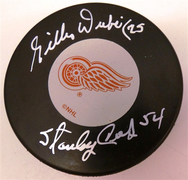 Gilles Dube Autographed Red Wings Puck